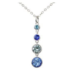 SILVER PLATED BLUE CRYSTAL DROP NECKLACE 18" CHAIN